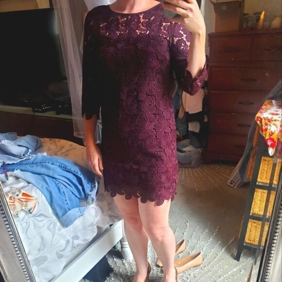 Loft Maroon Floral Lace Dress - Picture 14 of 14